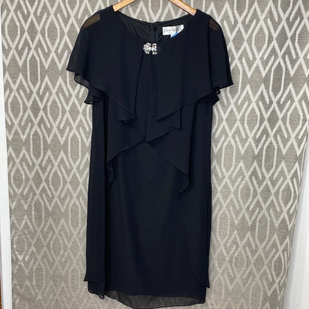 Emma Street Cocktail Dress Black with Rhinestone Collar Detail Size: 10
